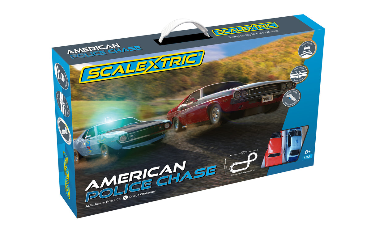 Scalextric American Police Chase AMC Javelin Police car v Dodge Challenger